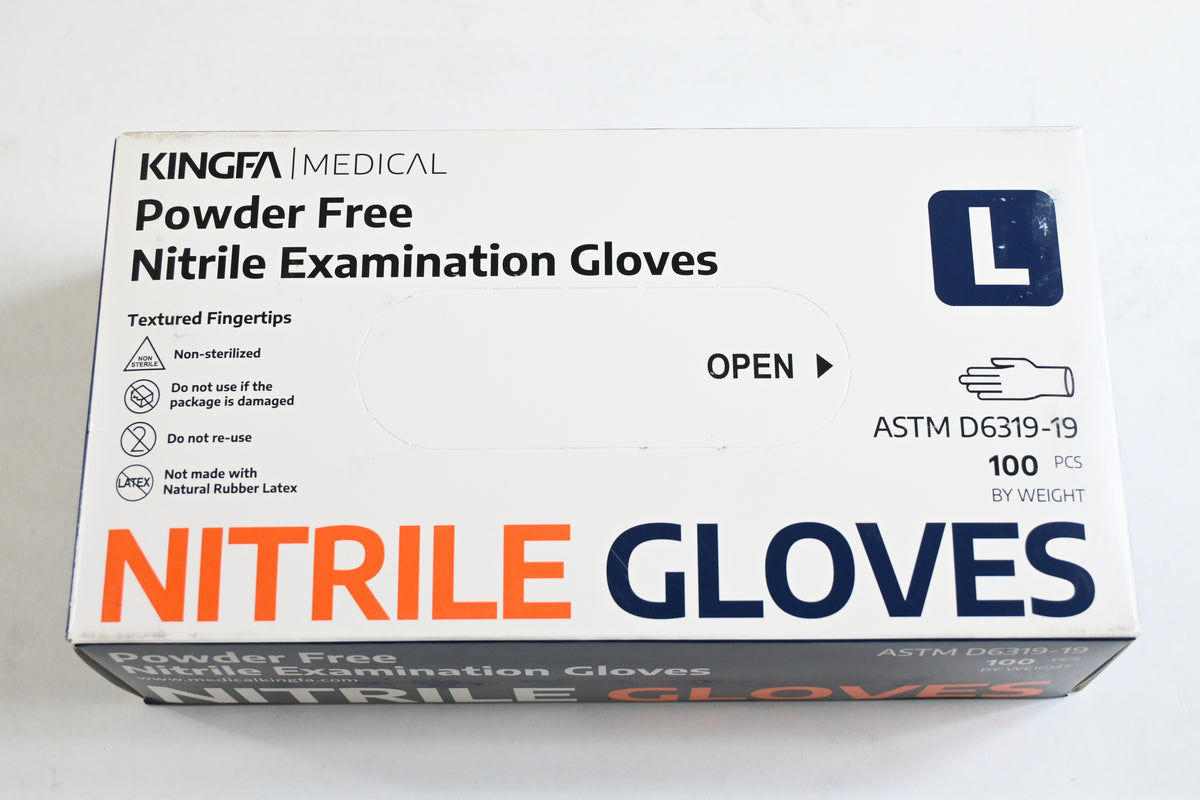 KINGFA Nitrile Medical Exam Gloves - Case of 1,000 - 10 Boxes of 100, Large,Blue