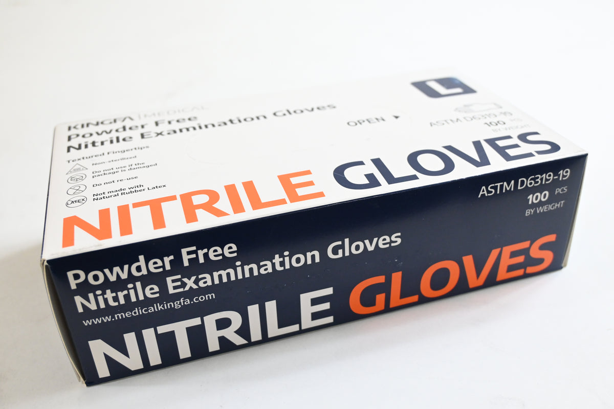 KINGFA Nitrile Medical Exam Gloves - Case of 1,000 - 10 Boxes of 100, Large,Blue