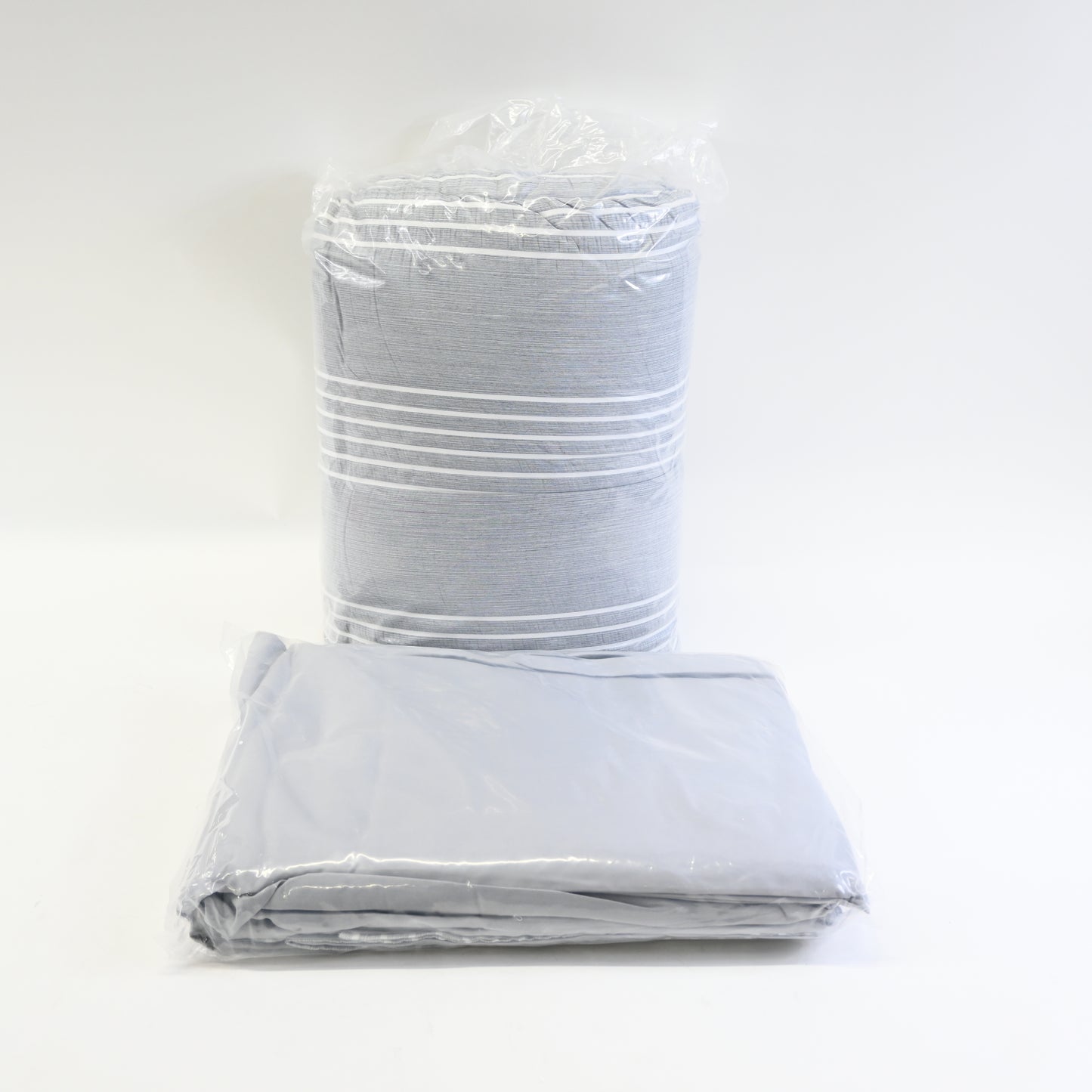 King Size Comforter Set- 8 Pieces Stripes Seersucker Bedding Set-Grey 102x90"
