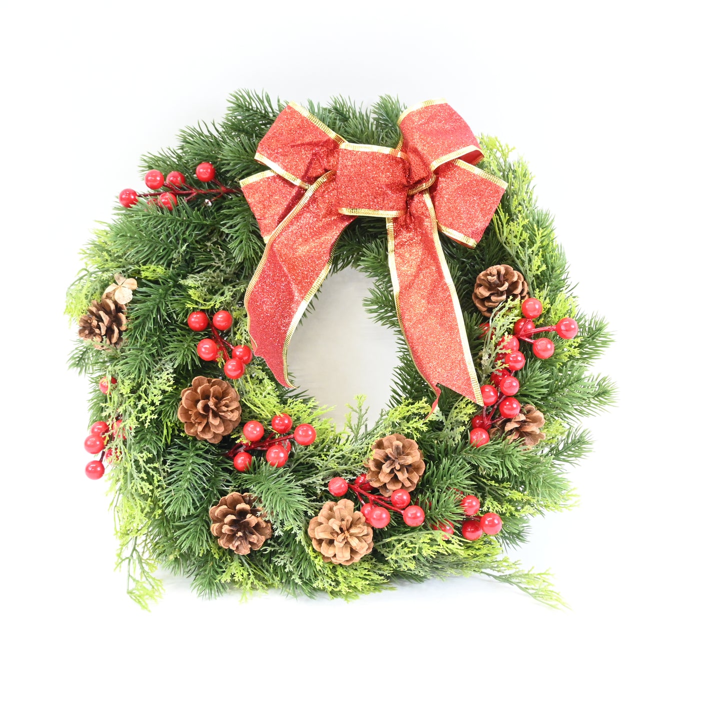 Kurala Pre-Lit Artificial Christmas Wreath 16" w/ Metal Hanger, Battery Operate