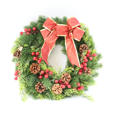 Kurala Pre-Lit Artificial Christmas Wreath 16" w/ Metal Hanger, Battery Operate