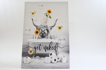 WALLOHERE Bathroom Canvas Wall Art Black And White Cow 12x16 Inch, 12 x 16 in