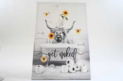 WALLOHERE Bathroom Canvas Wall Art Black And White Cow 12x16 Inch, 12 x 16 in
