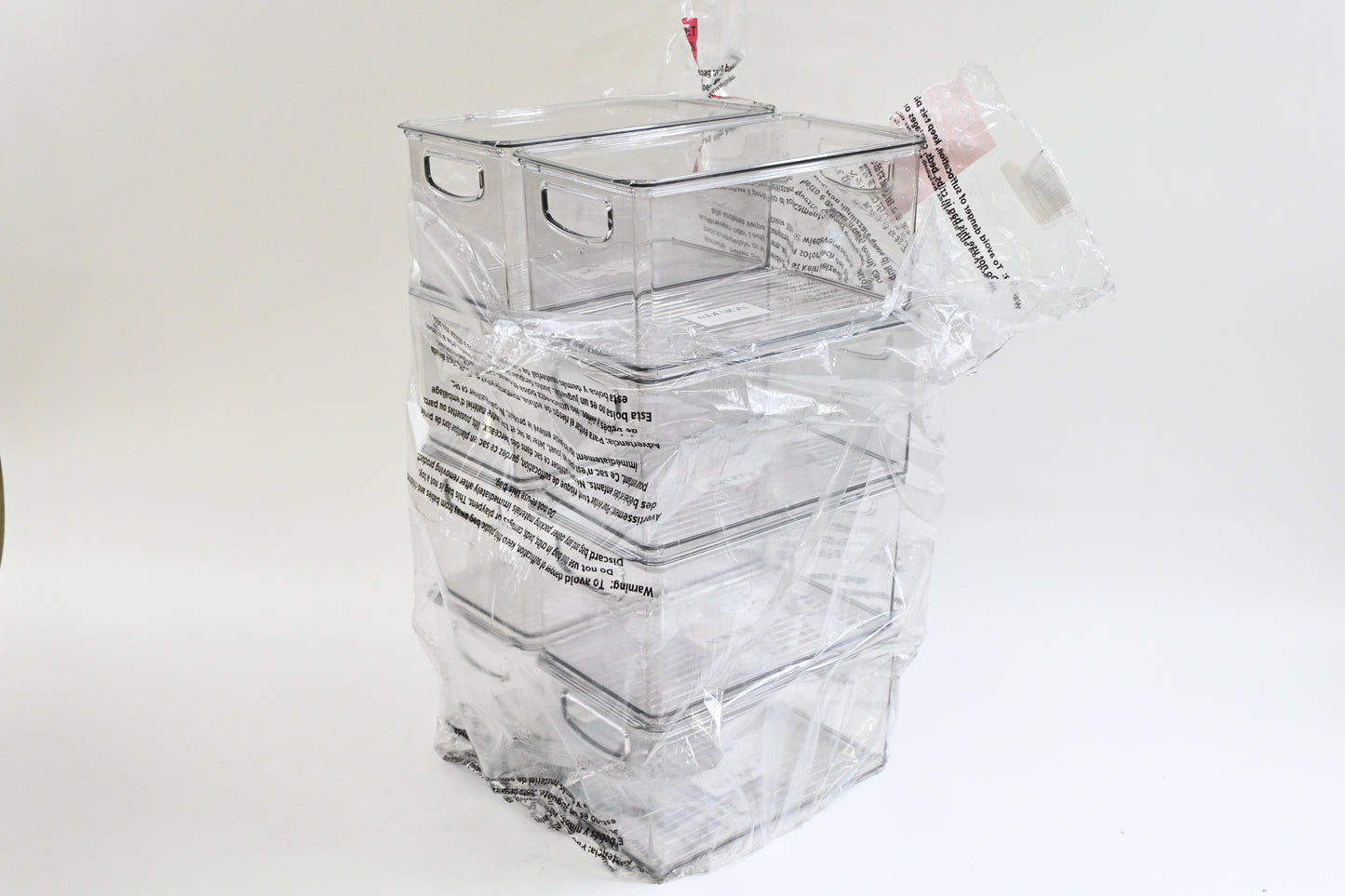 mDesign Plastic Storage Bin Box Container with Lid and Built-In Handles 8 Pack