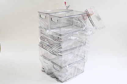 mDesign Plastic Storage Bin Box Container with Lid and Built-In Handles 8 Pack