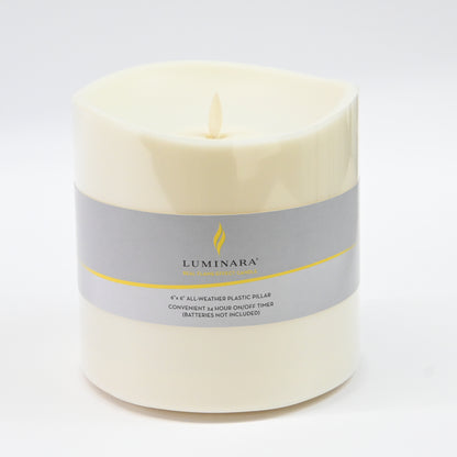 Luminara Outdoor Moving Flame 6" Pillar Flameless LED Candle, Melted Edge, Ivory