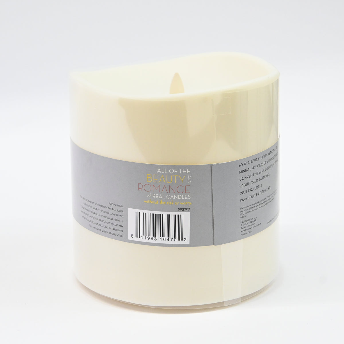 Luminara Outdoor Moving Flame 6" Pillar Flameless LED Candle, Melted Edge, Ivory