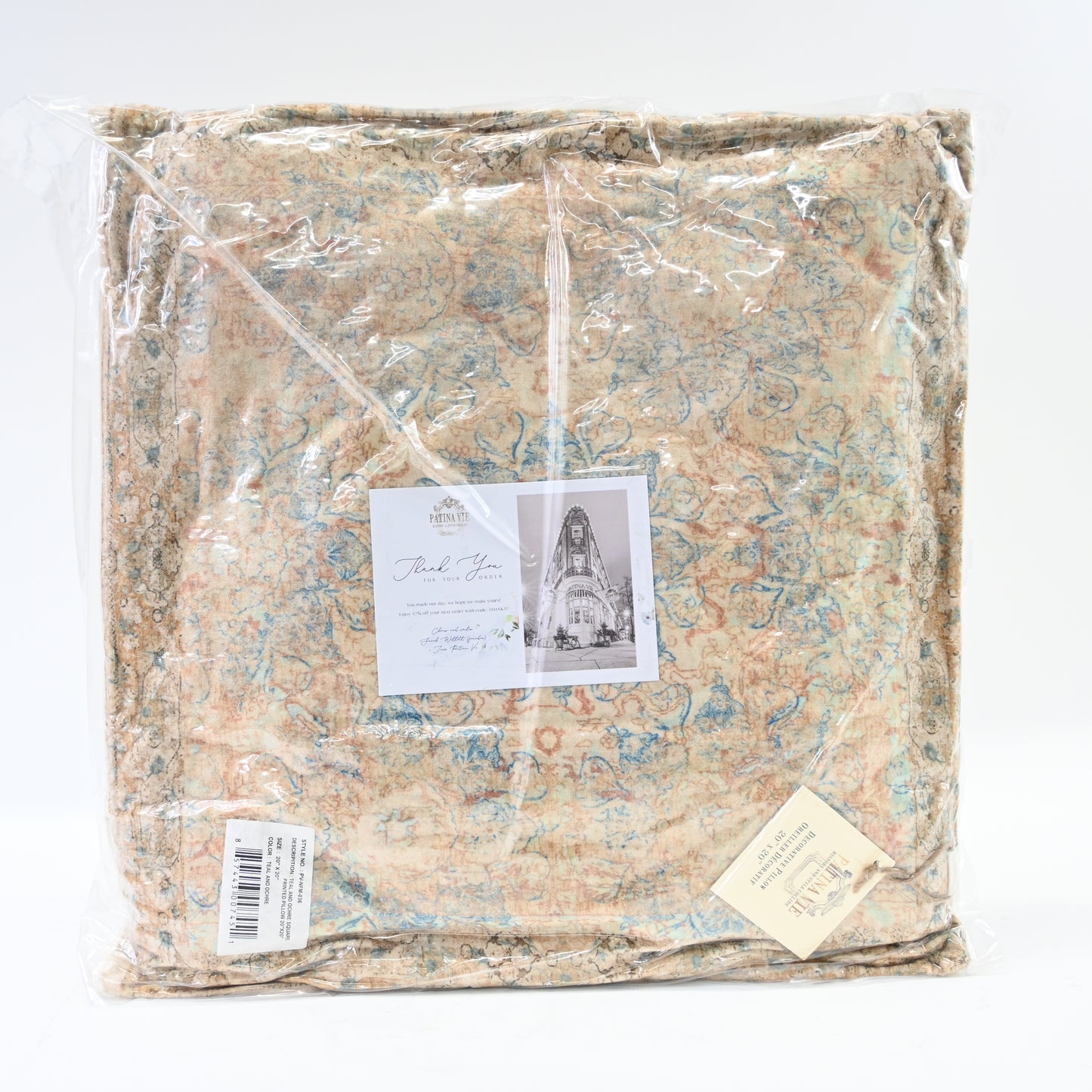 Patina Vie Velvet Geometric Patterned Square Throw Pillow 20" x 20" Teal/Ochre