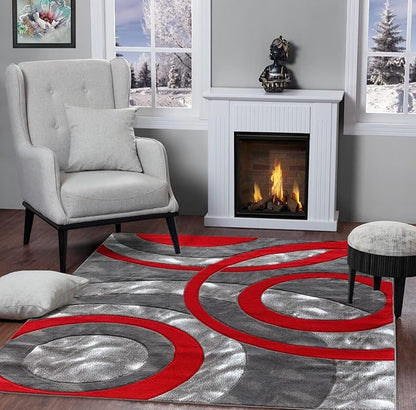 GLORY RUGS Area Rug 2x3 Light Red Door Mat Modern Circles Soft Contemporary