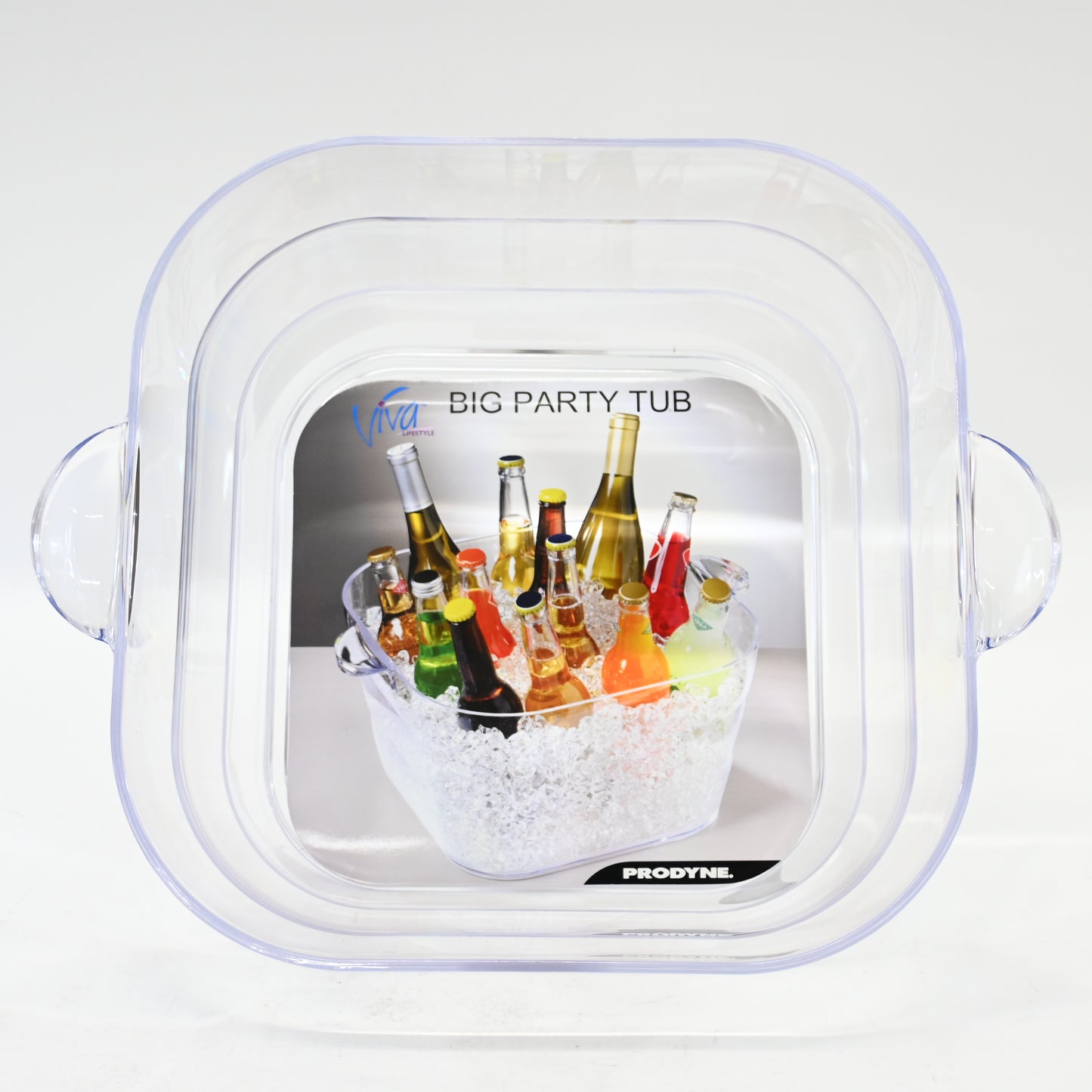 Prodyne Big Square Party Beverage Tub, Clear- 14"L x 9.5"W x 8"H