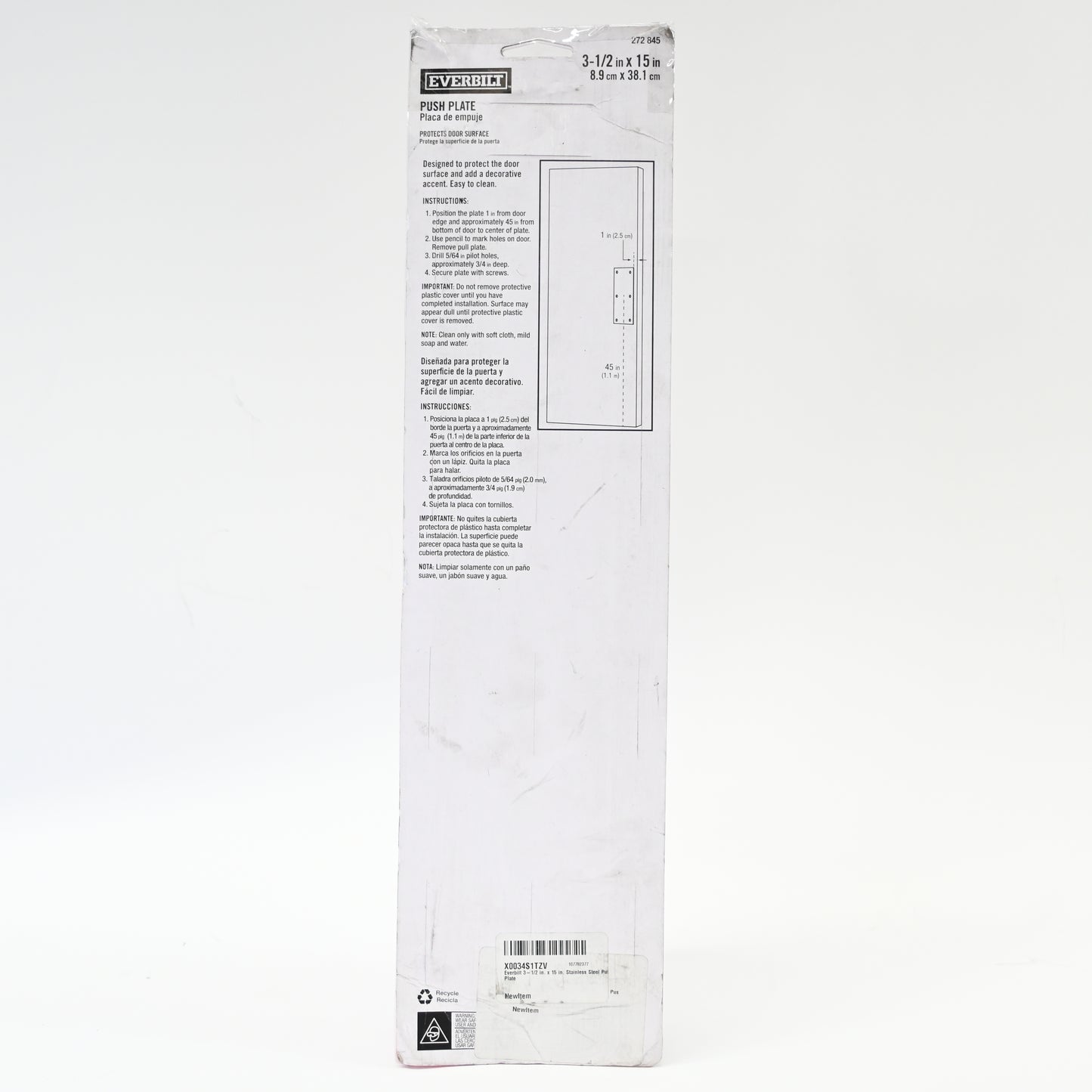 Everbilt 3-1/2 in. x 15 in. Stainless Steel Push Plate