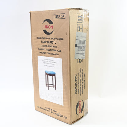 Linon Claridge Backless Counter Stool Blue Faux Leather Wood Frame in Dark Brown