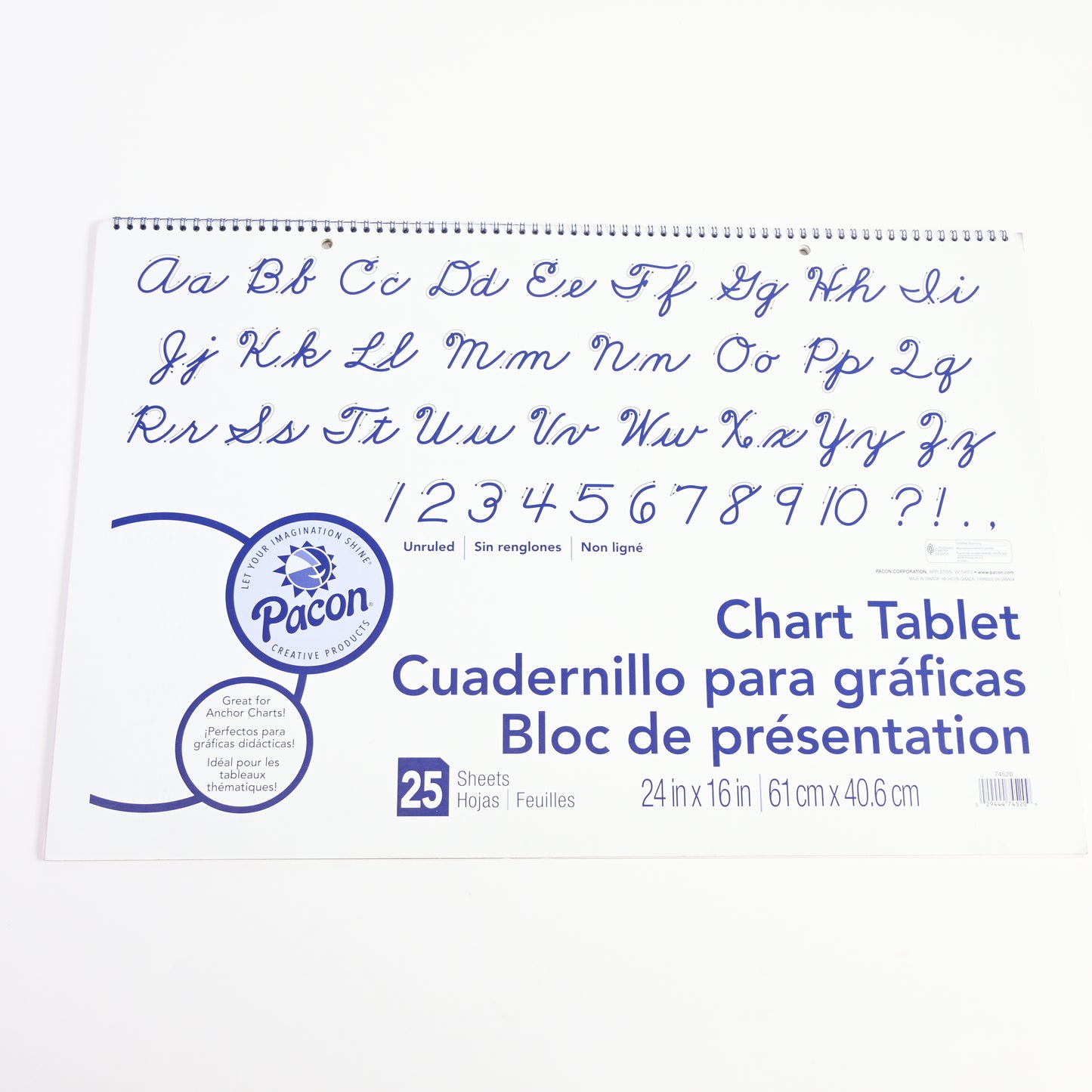 12 Pack PACON CORPORATION CHART TABLET 24 x 16 UNRULED 25 CT - New