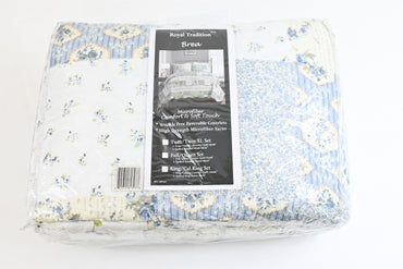 Royal Tradition Brea King/Cal King Oversized Quilt Set 3pc Blue Patchwork New -