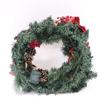 24 IN Christmas-Wreath, 50 LED Lights,Poinsettia Flowers, Indoor/Outdoor