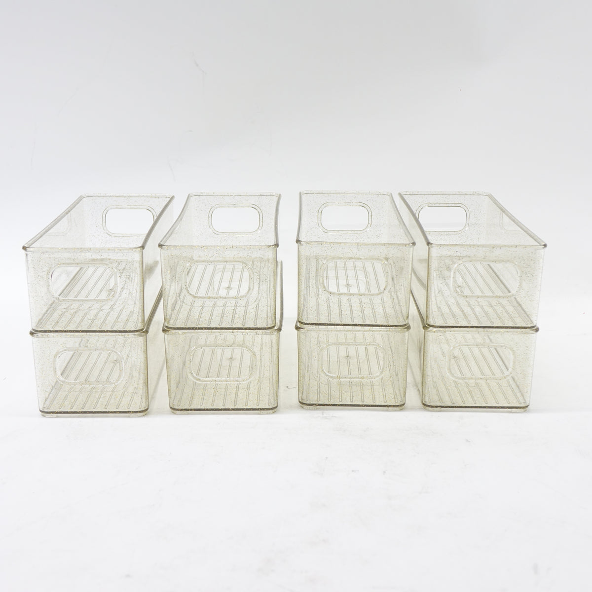 BBG 8Pcs Gold Glitter Stackable Refrigerator Organizer Bins 10"x 4" x 3"