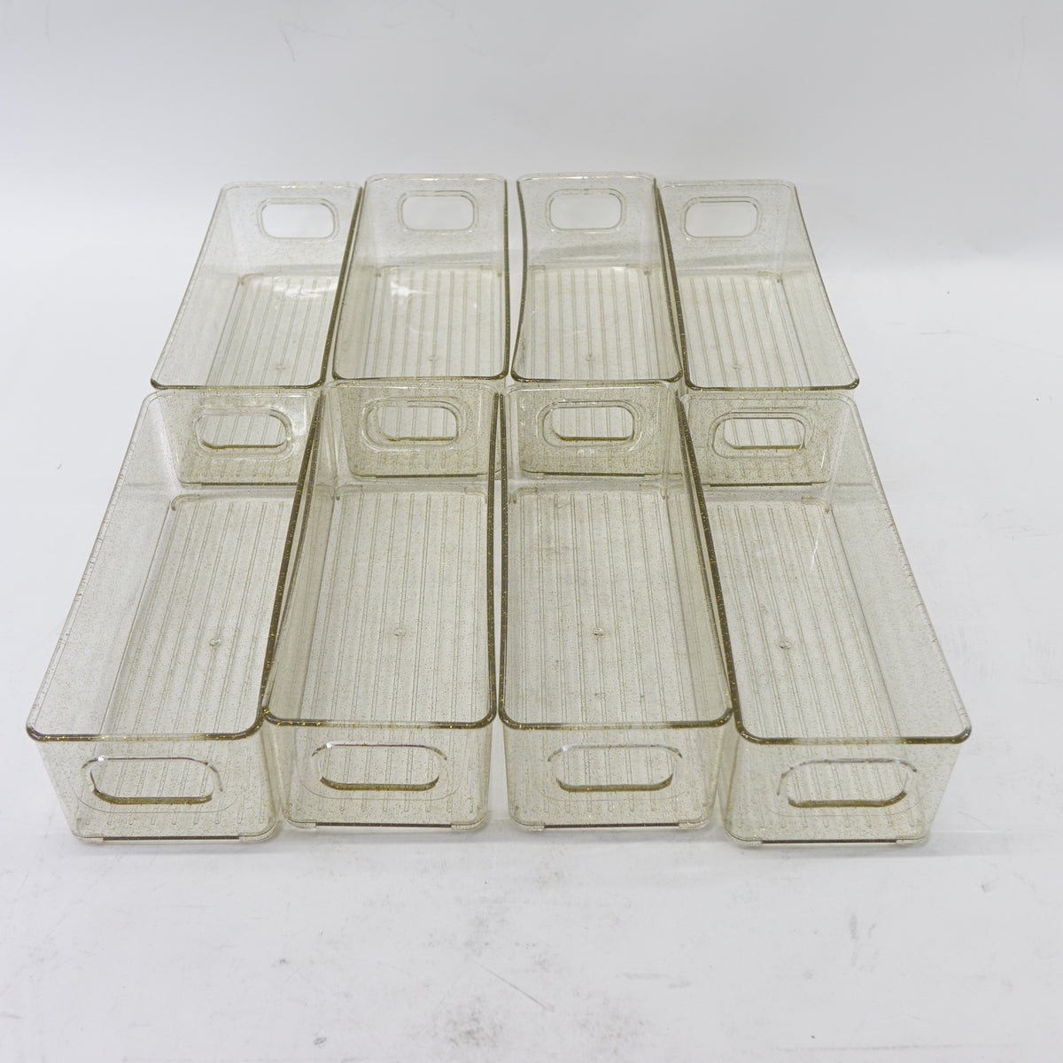 BBG 8Pcs Gold Glitter Stackable Refrigerator Organizer Bins 10"x 4" x 3"