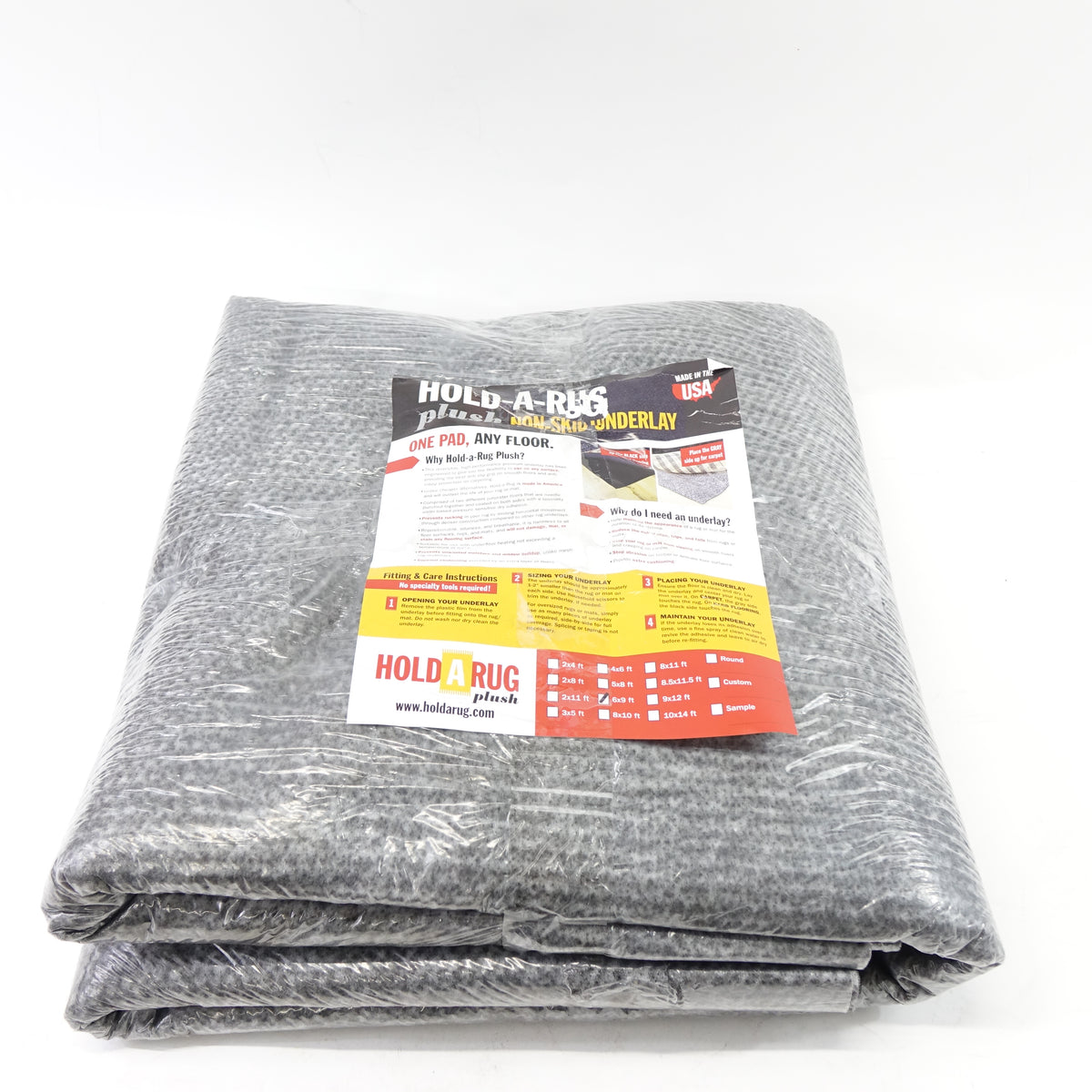 Hold-a-Rug Plush 6' x 9' Nonskid, Nonslip Rug Pad, Reversible Gripper, ¼ Thick