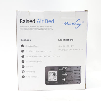 MIRAKEY Twin Air Mattress Built in Pump 16" Inflatable Mattress - Open Box