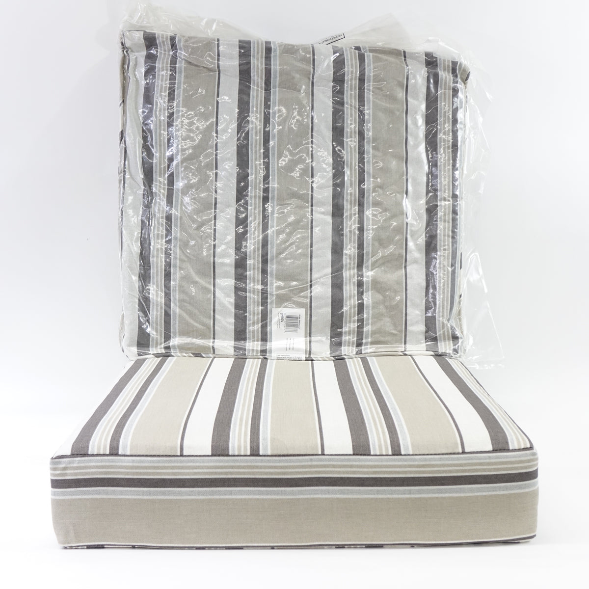 Outdoor Cushion Set, 24 x 24, Bottom and Back Cushion, Taupe Grey Linen Stripe