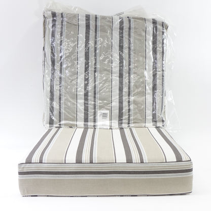 Outdoor Cushion Set, 24 x 24, Bottom and Back Cushion, Taupe Grey Linen Stripe