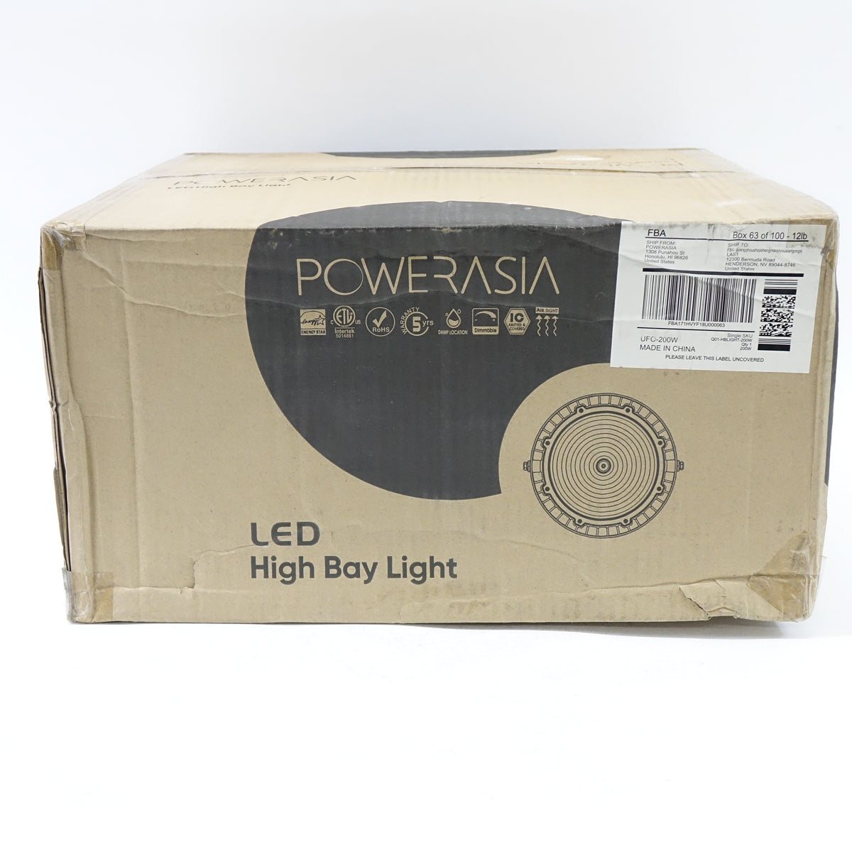 UFO LED High Bay Light 200W 28000LM 5000K, UL US Plug 5' Cable - New
