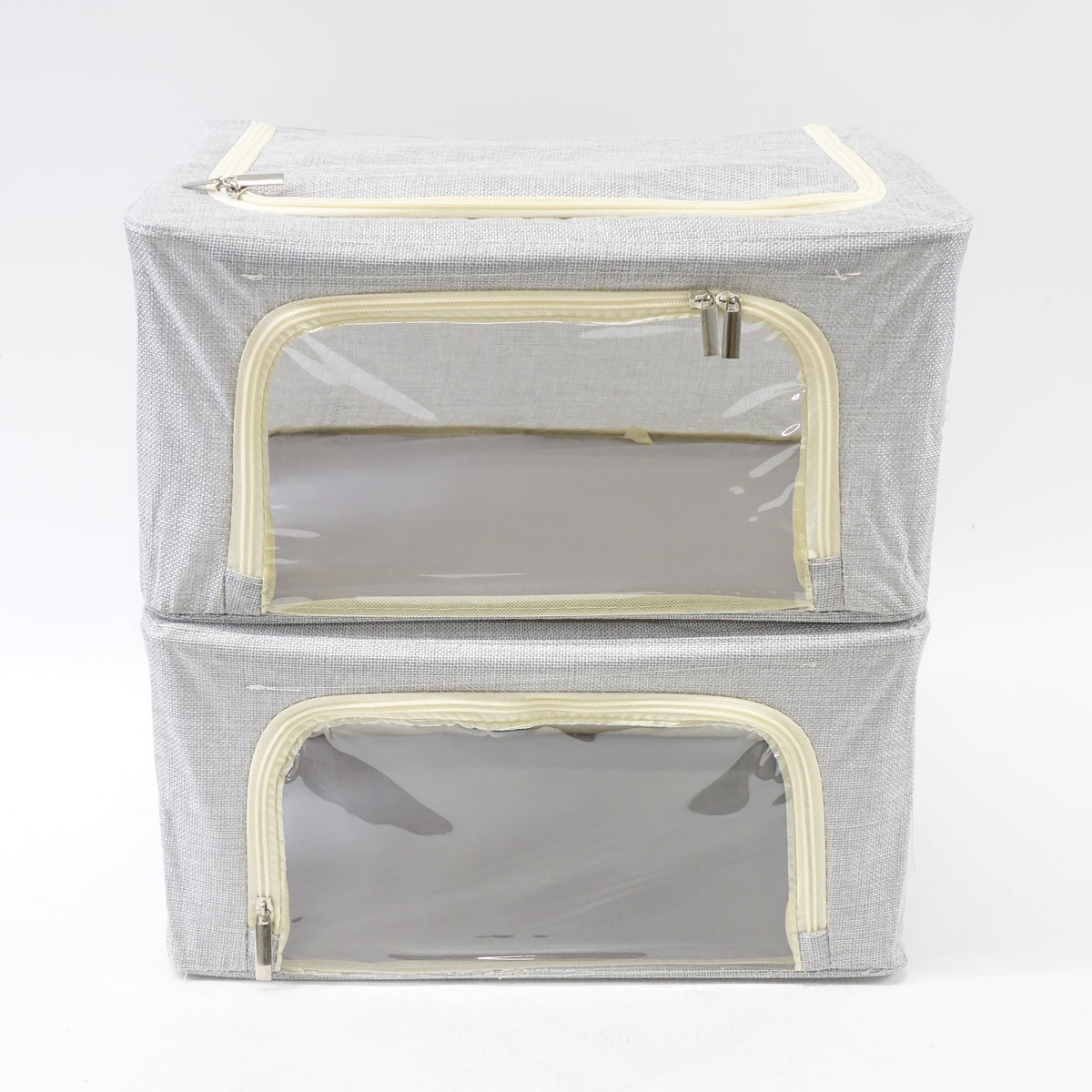 Awekris 2 Pack Foldable Cloth Organizer with Window & Handles, Medium Light Grey