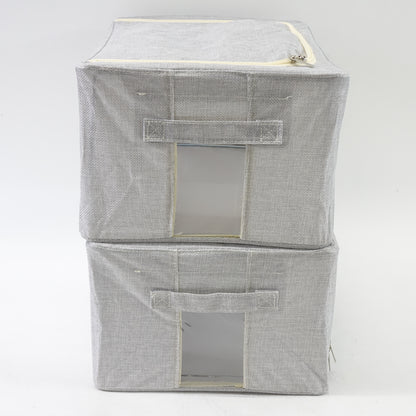 Awekris 2 Pack Foldable Cloth Organizer with Window & Handles, Medium Light Grey