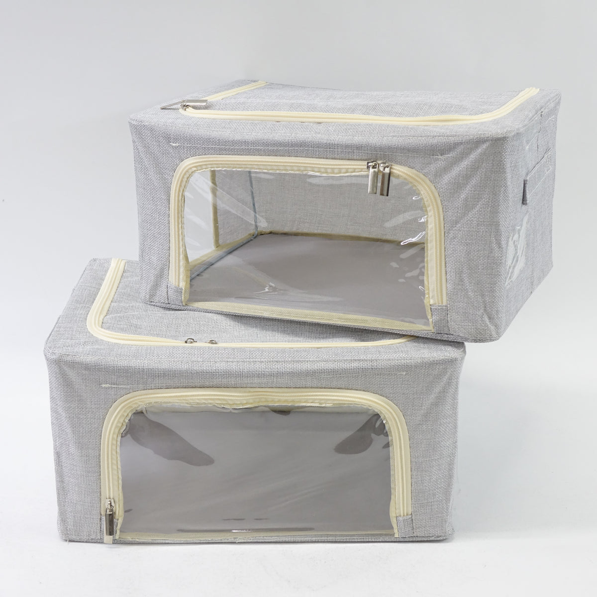 Awekris 2 Pack Foldable Cloth Organizer with Window & Handles, Medium Light Grey