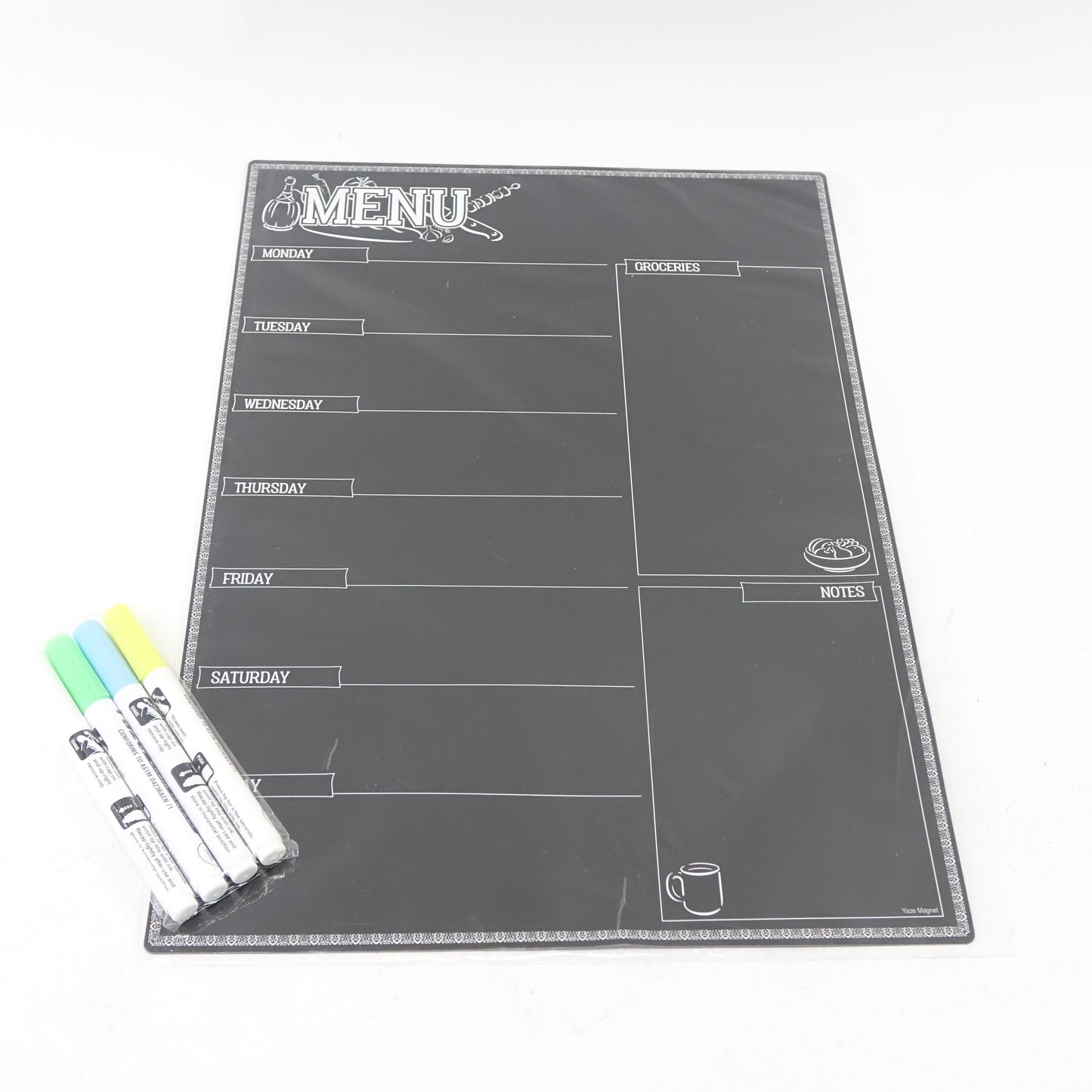 Magnetic Menu Board for Kitchen Fridge with Bright Chalk Markers - 17"X12"