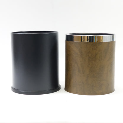 Metal Trash Can, Double Cans Top Open Without Lid- Walnut Leather Silver Ring