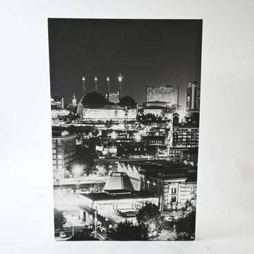 3 Panels 30"x20" Ea Art Canvas Print Kansas Skyline At Night downtown Buildings