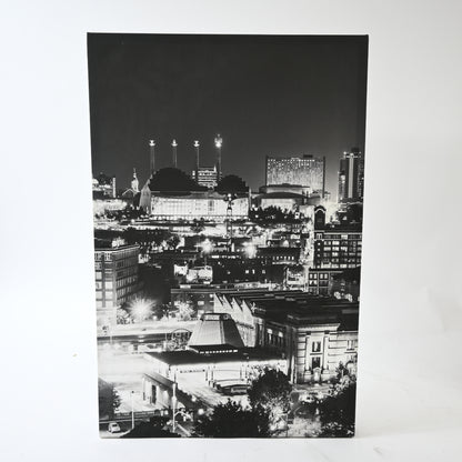 3 Panels 30"x20" Ea Art Canvas Print Kansas Skyline At Night downtown Buildings