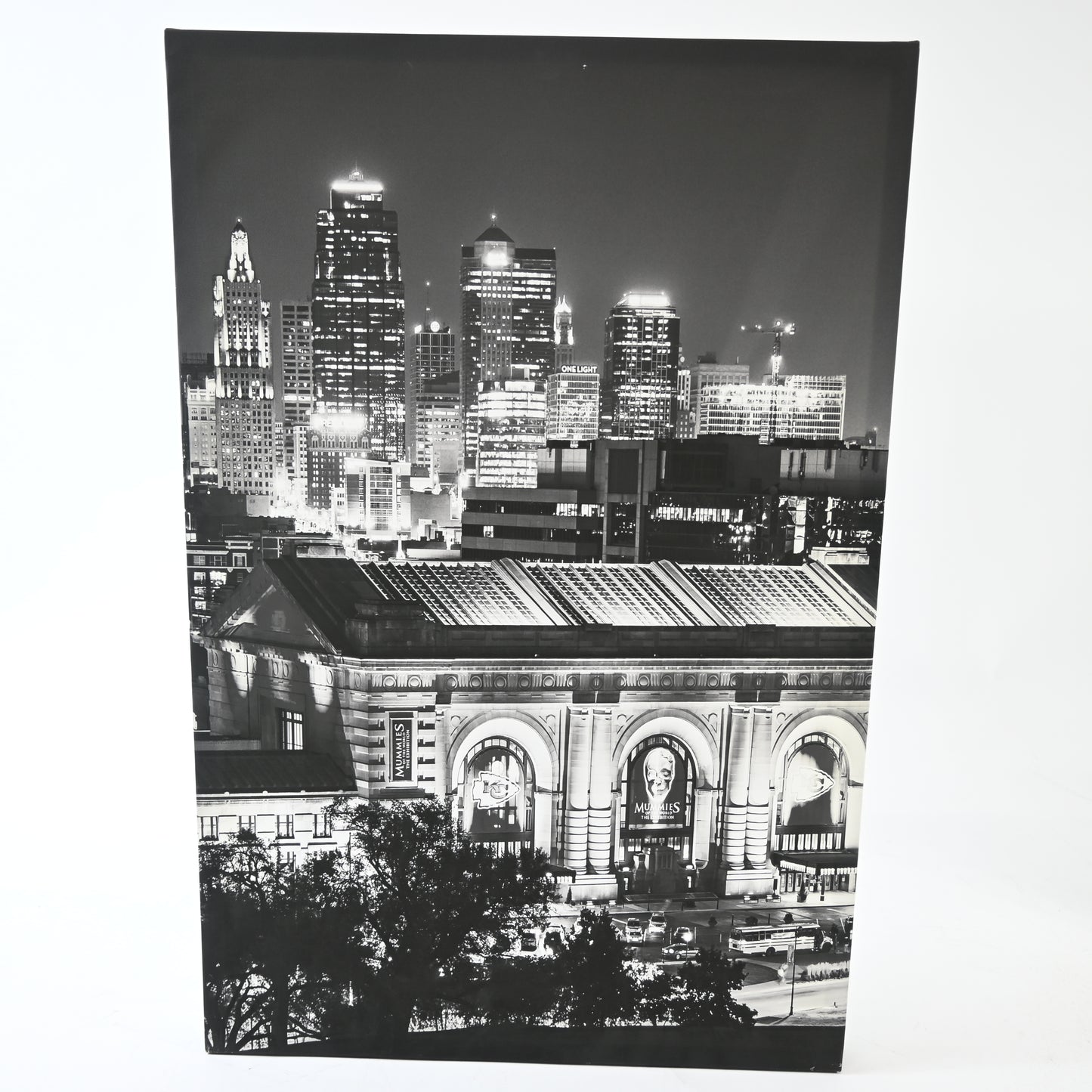 3 Panels 30"x20" Ea Art Canvas Print Kansas Skyline At Night downtown Buildings