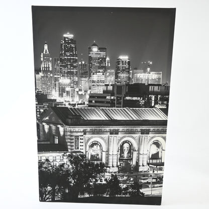 3 Panels 30"x20" Ea Art Canvas Print Kansas Skyline At Night downtown Buildings