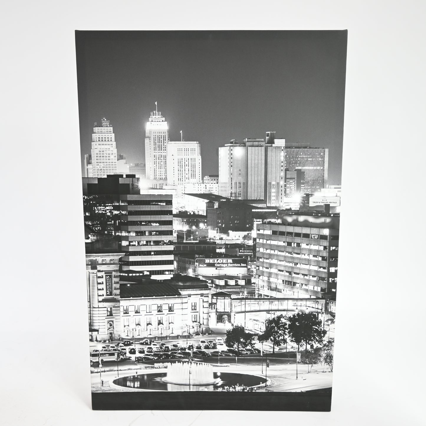 3 Panels 30"x20" Ea Art Canvas Print Kansas Skyline At Night downtown Buildings