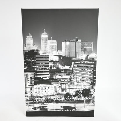 3 Panels 30"x20" Ea Art Canvas Print Kansas Skyline At Night downtown Buildings