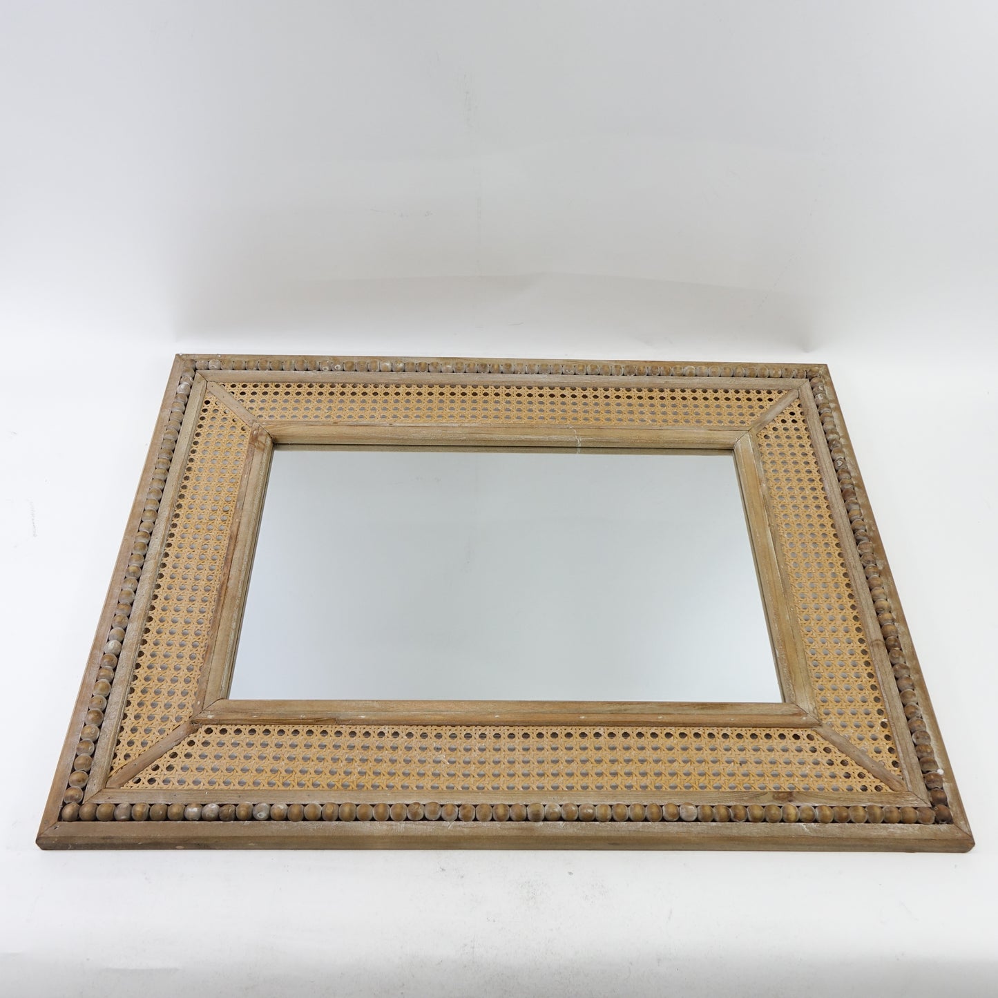 NIKKY HOME Boho Wood Rattan Wall Mirror, 32" X 24" Large Hanging Mirror