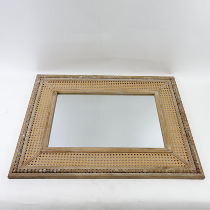 NIKKY HOME Boho Wood Rattan Wall Mirror, 32" X 24" Large Hanging Mirror