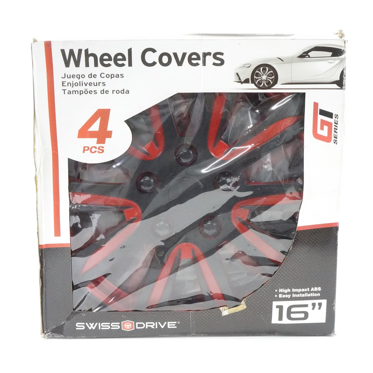 Car Plus Swiss Drive Set of 4 Hubcaps 16" Wheel Cover Marina Bay Red Black