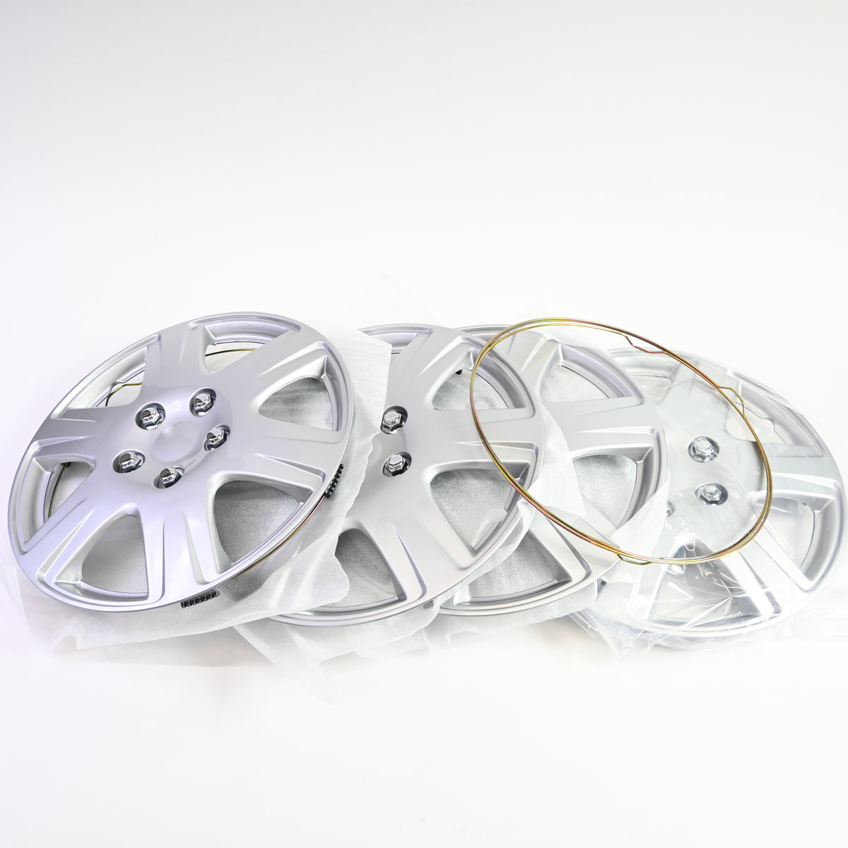 KT Four ABS Plastic Silver Colored Hubcaps - 15 Inch Diameter