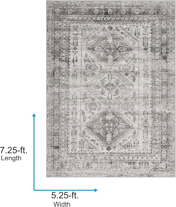 Monte Carlo Grey Medallion Border Area Rug, 5"x7" Home Decor - New