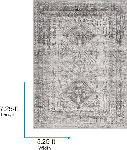 Monte Carlo Grey Medallion Border Area Rug, 5"x7" Home Decor - New