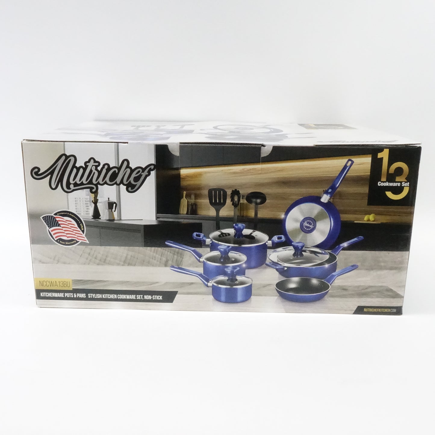 NutriChef 13-Pc Royal Blue Cookware Set - Nonstick Pots & Pans- NCCWA13BU