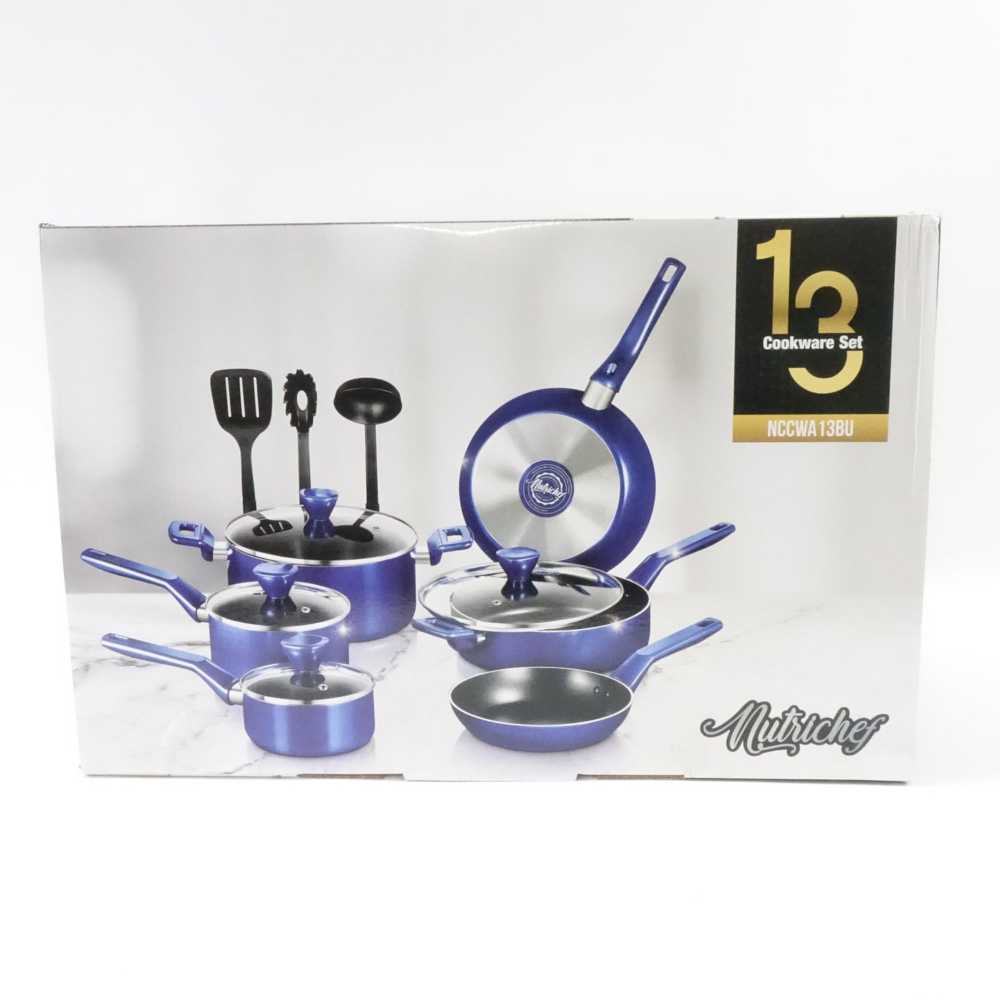 NutriChef 13-Pc Royal Blue Cookware Set - Nonstick Pots & Pans- NCCWA13BU
