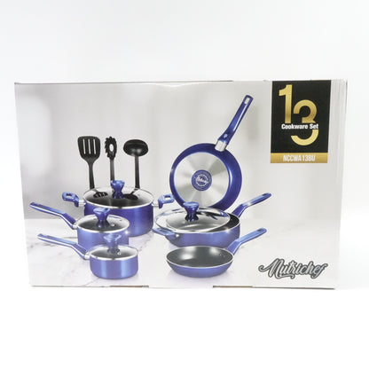 NutriChef 13-Pc Royal Blue Cookware Set - Nonstick Pots & Pans- NCCWA13BU