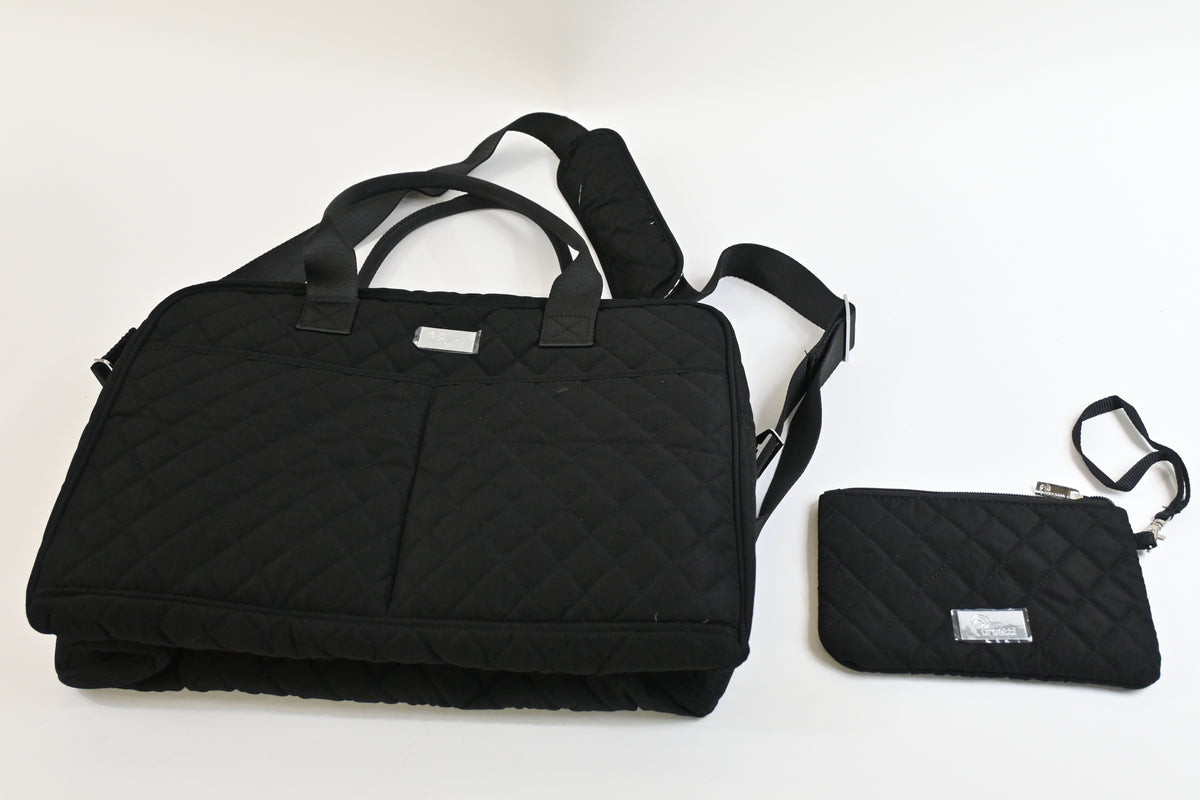 Pursetti Quilted Weekender Bag for Women with Wristlet, Computer Pocket, Black