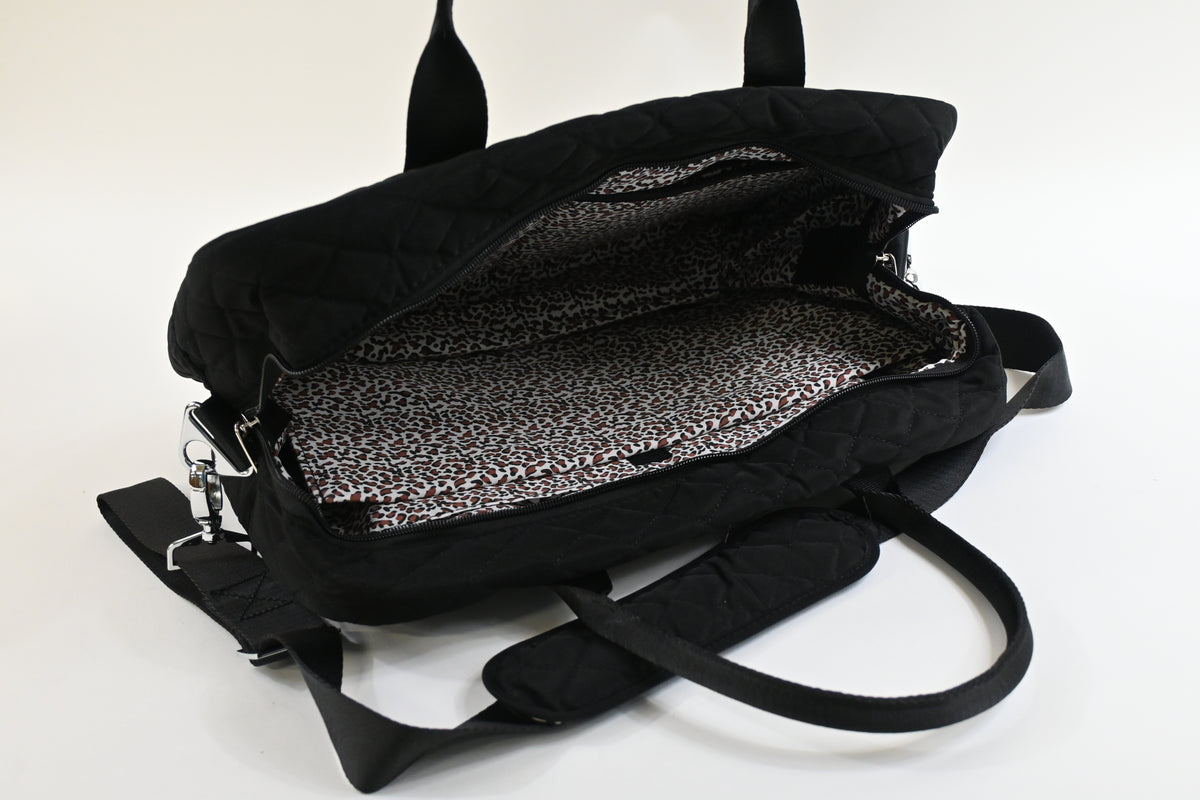 Pursetti Quilted Weekender Bag for Women with Wristlet, Computer Pocket, Black