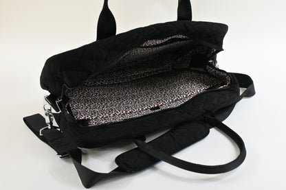 Pursetti Quilted Weekender Bag for Women with Wristlet, Computer Pocket, Black
