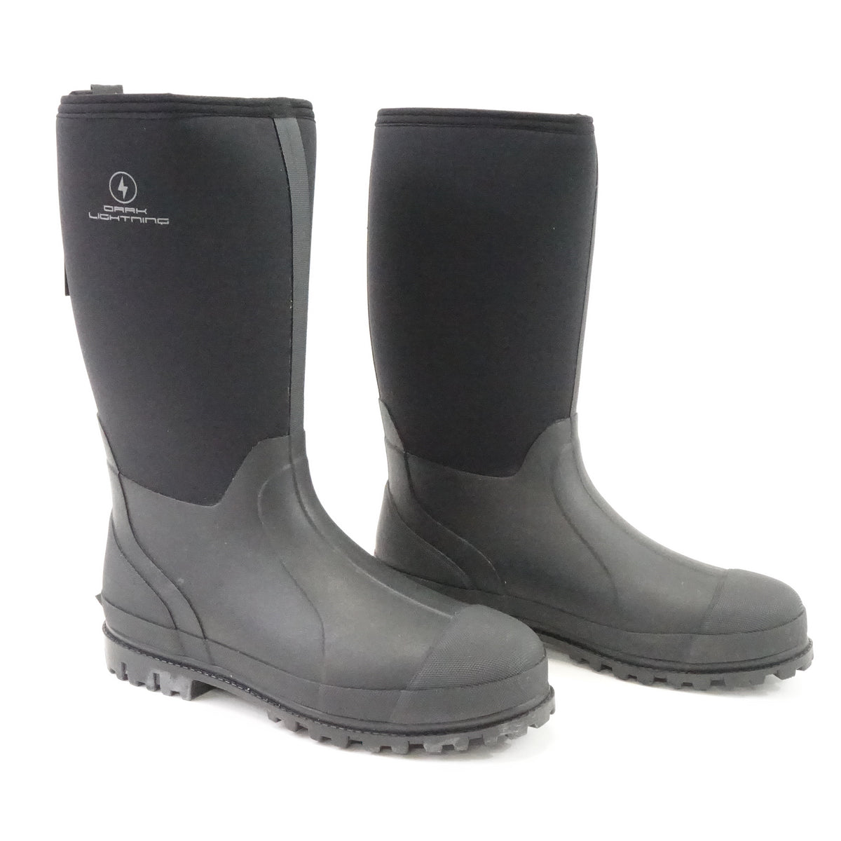 Dark Lightning Rubber Waterproof Muck Rain Boots with Steel Shank-Black (12)